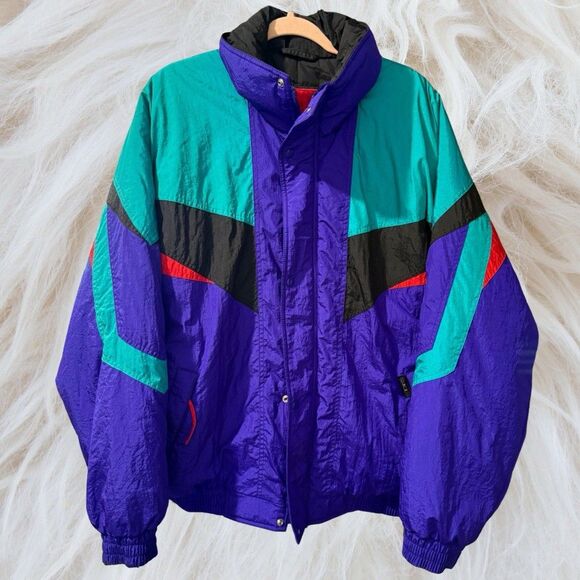 Vintage S.K.I. Bomber Jacket Men Large Multicolored Y2K Retro Color Block